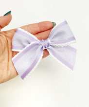 Load image into Gallery viewer, Maeve | Textured Lilac Ruffle Bow | Standard | Left Clip
