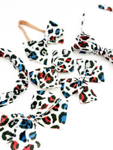 Load image into Gallery viewer, Pigtail Set | Red, White &amp; Blue Leopard (poly crepe de chine) {PRE-ORDER}
