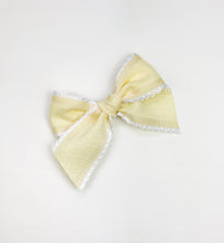 Load image into Gallery viewer, Maeve | Textured Pale Yellow Ruffle Bow | Standard | Right Clip
